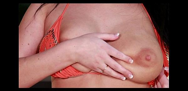  Beautiful bikini clad brunette fingers herself to a HOT orgasm